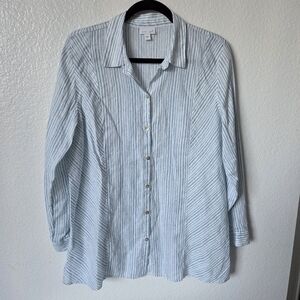 J. Jill Love Linen Tunic Women's Size Large Blue And White Stripe